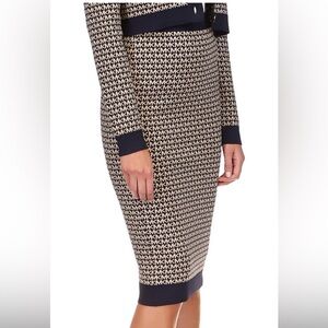 Michael Kors Navy Blue and Gold Logo Pencil Skirt